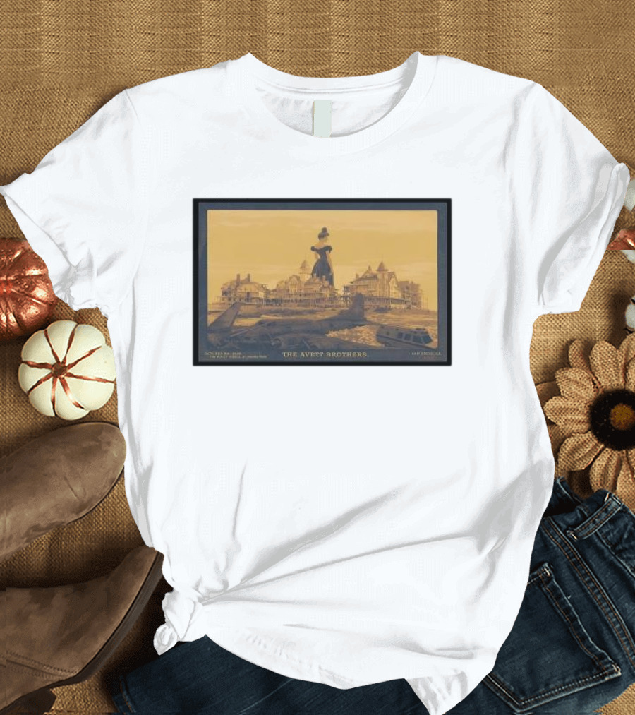 October 6th 2024 The Rady Shell at Jacobs Park The Avett Brothers San Diego CA Concert Event Poster Vintage Hotel and Ocean Scene T-Shirt