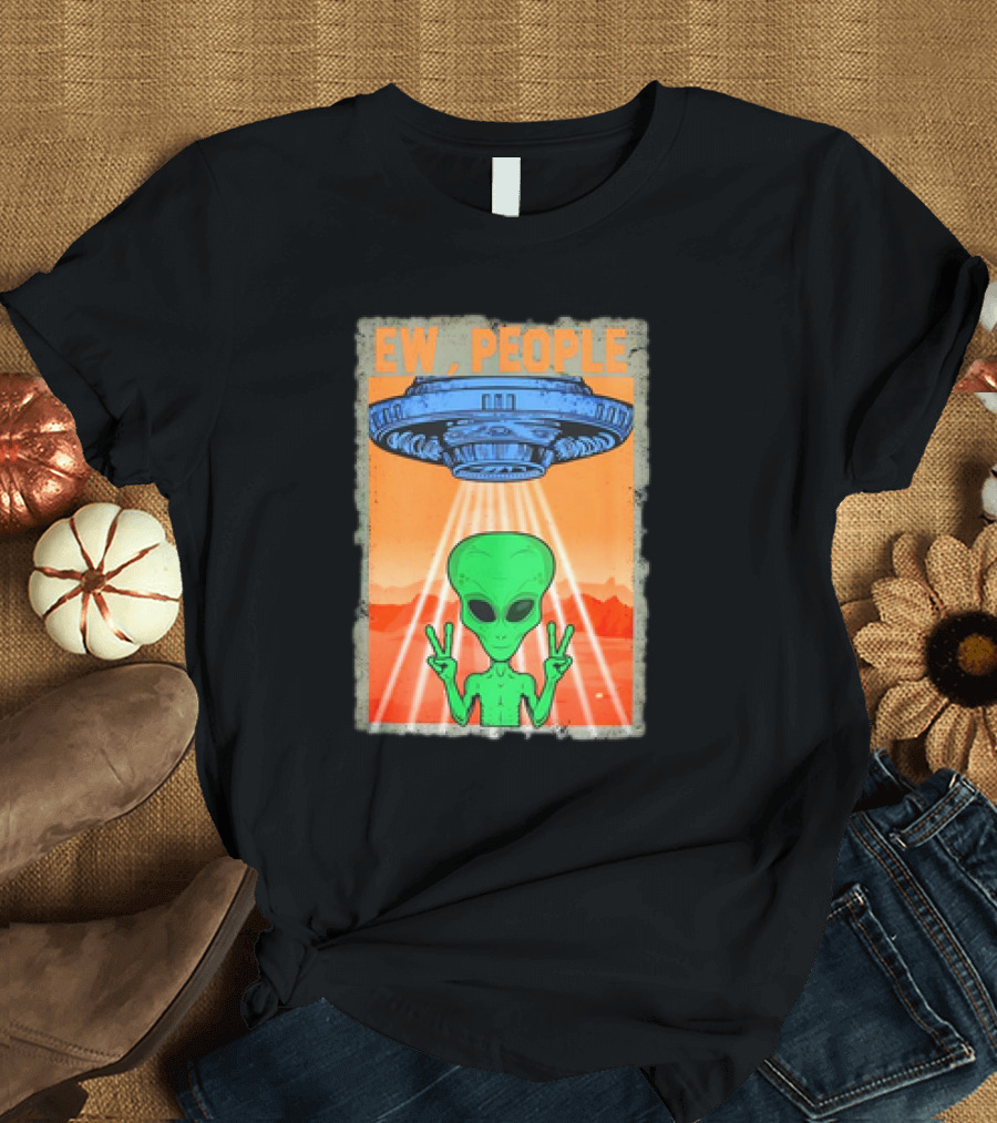 Ew People Alien Peace Sign UFO Spaceship T-Shirt