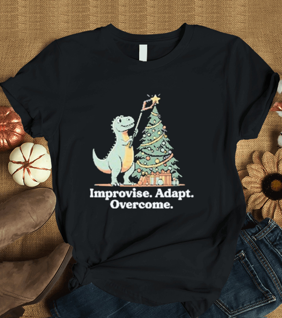 Improvise Adapt Overcome Tree Rex Dinosaur Christmas Star T-Shirt