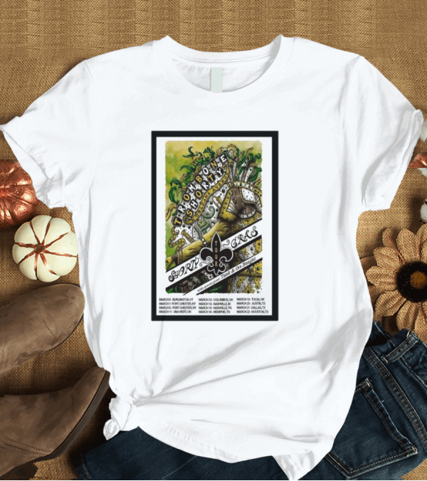 T-Shirt: Trombone Shorty Shorty Gras Tour 2025 Funk and the Family March Burlington VT Austin TX Houston TX T-Shirt Trombone Shorty Shorty Gras Tour 2025 Funk and the Family March Burlington VT Austin TX Houston TX T-Shirt