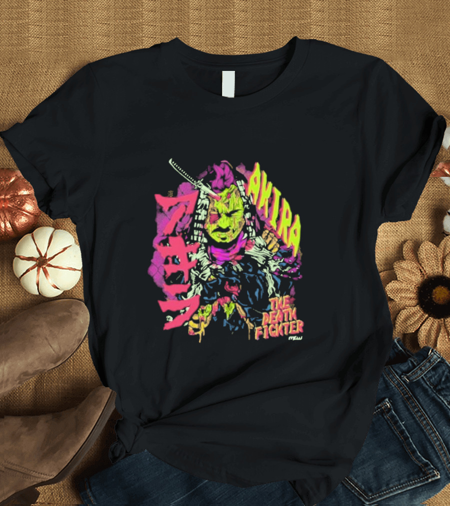 Akira Zombie Samurai Death Fighter in Neon Colors T-Shirt