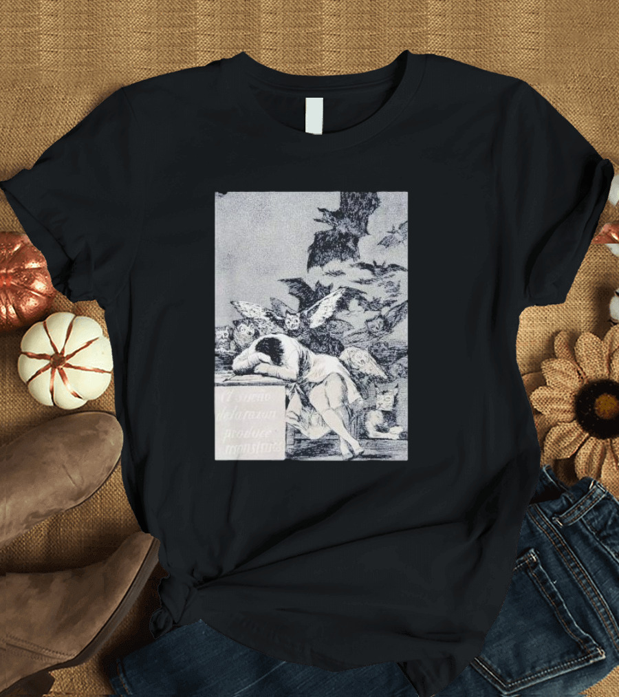 Francisco Goya The Sleep of Reason Produces Monsters Artwork Scene with Bats and Owls T-Shirt
