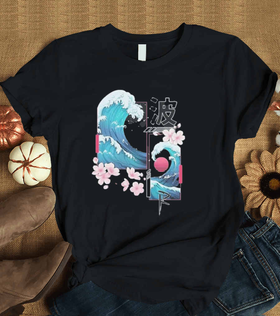 Pandorya Nami Cherry Blossom Wave Aesthetic Grnk T-Shirt