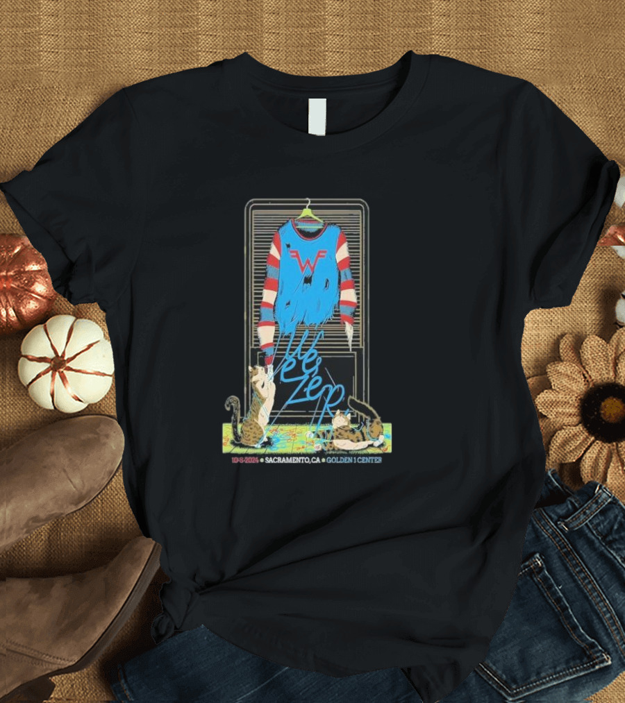 Weezer Sacramento October 8 2024 Golden 1 Center Cats T-Shirt