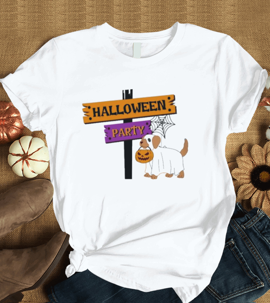Halloween Boo-tiful Party with Ghostly Dog and Pumpkin T-Shirt