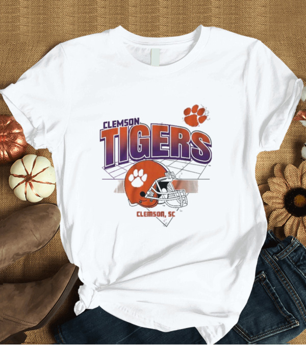 T-Shirt: Clemson Tigers Football Helmet Logo Clemson SC Grid Paw Prints T-Shirt Clemson Tigers Football Helmet Logo Clemson SC Grid Paw Prints T-Shirt