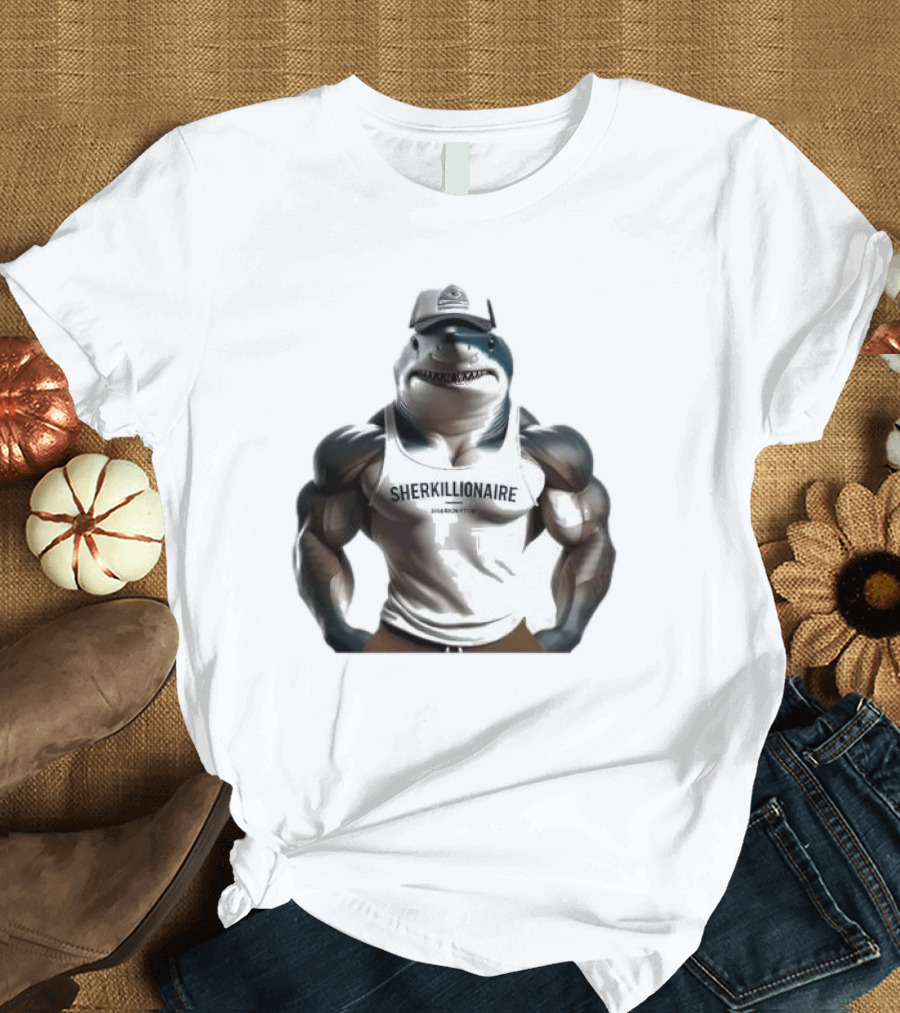 Muscular Shark Sherkillionaire Shirtless Body and Cap T-Shirt