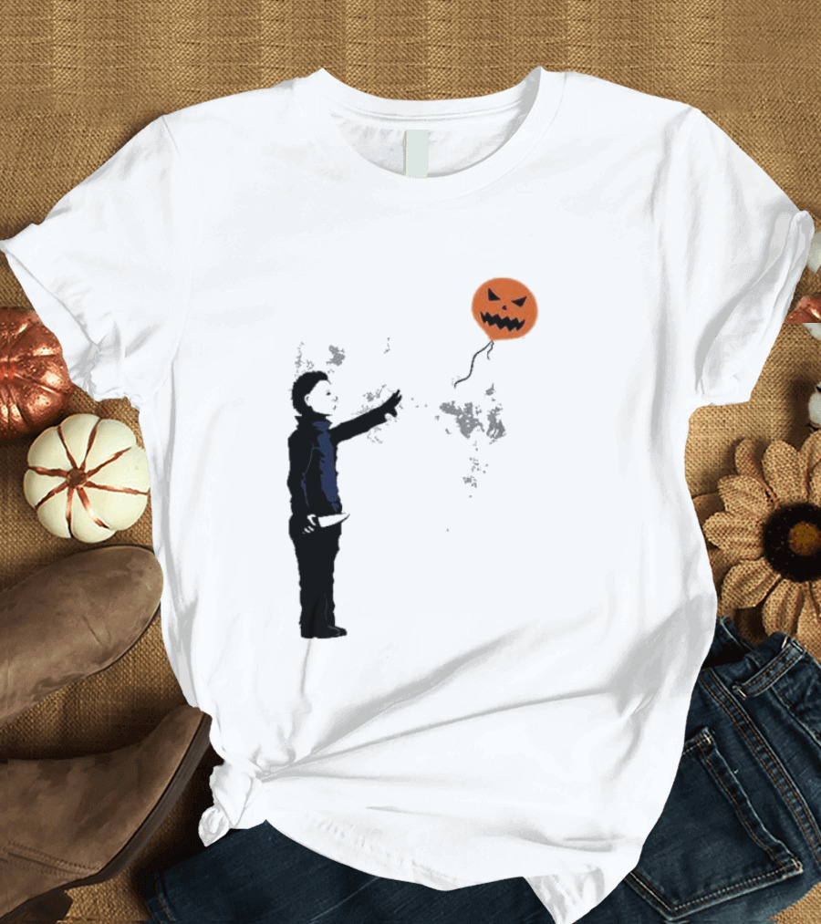 Ballooween Banksy Balloon Girl Meets Michael Myers Terror Horror Balloon T-Shirt