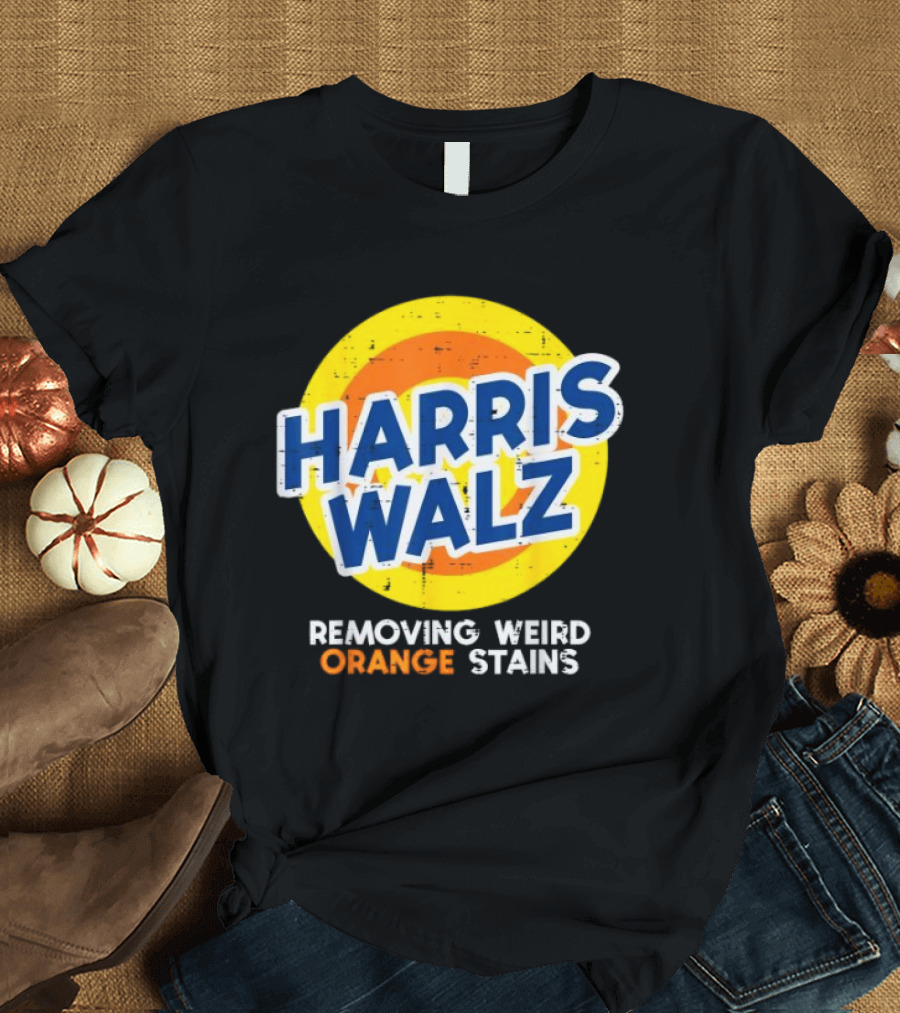 Harris Walz Removing Weird Orange Stains Retro Circle T-Shirt