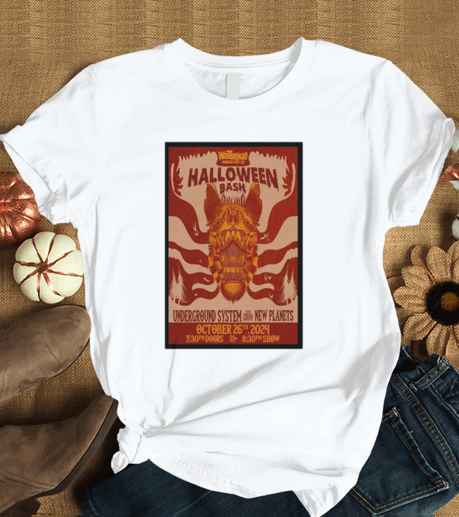 Waterhole Halloween Bash October 26th 2024 Saranac Lake Featuring Underground System and New Planets T-Shirt