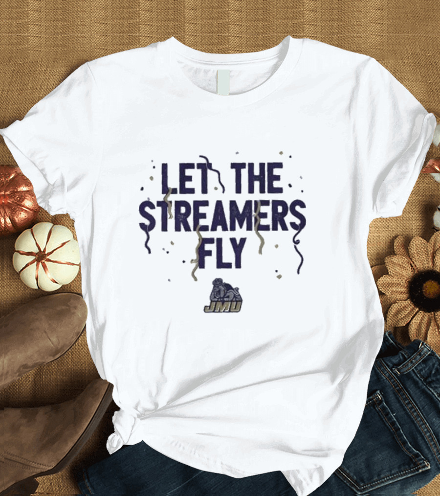 JMU Football Let the Streamers Fly Bold Purple Confetti with Mascot T-Shirt