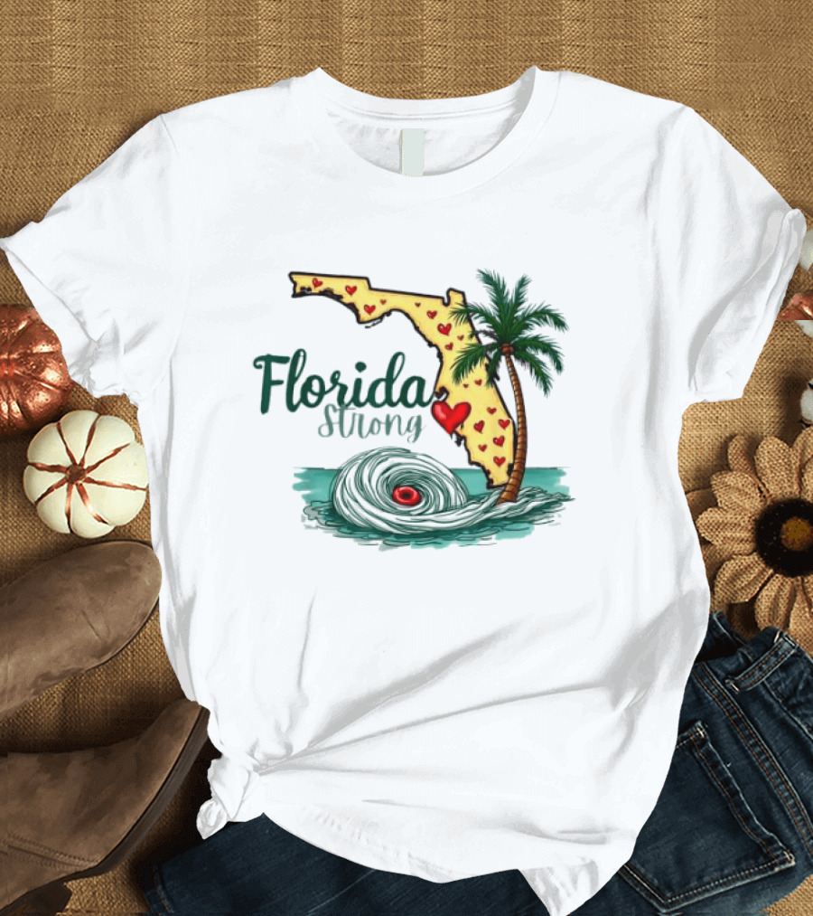 Pray for Tampa Bay Florida Strong Palm Tree Heart Map Hurricane T-Shirt