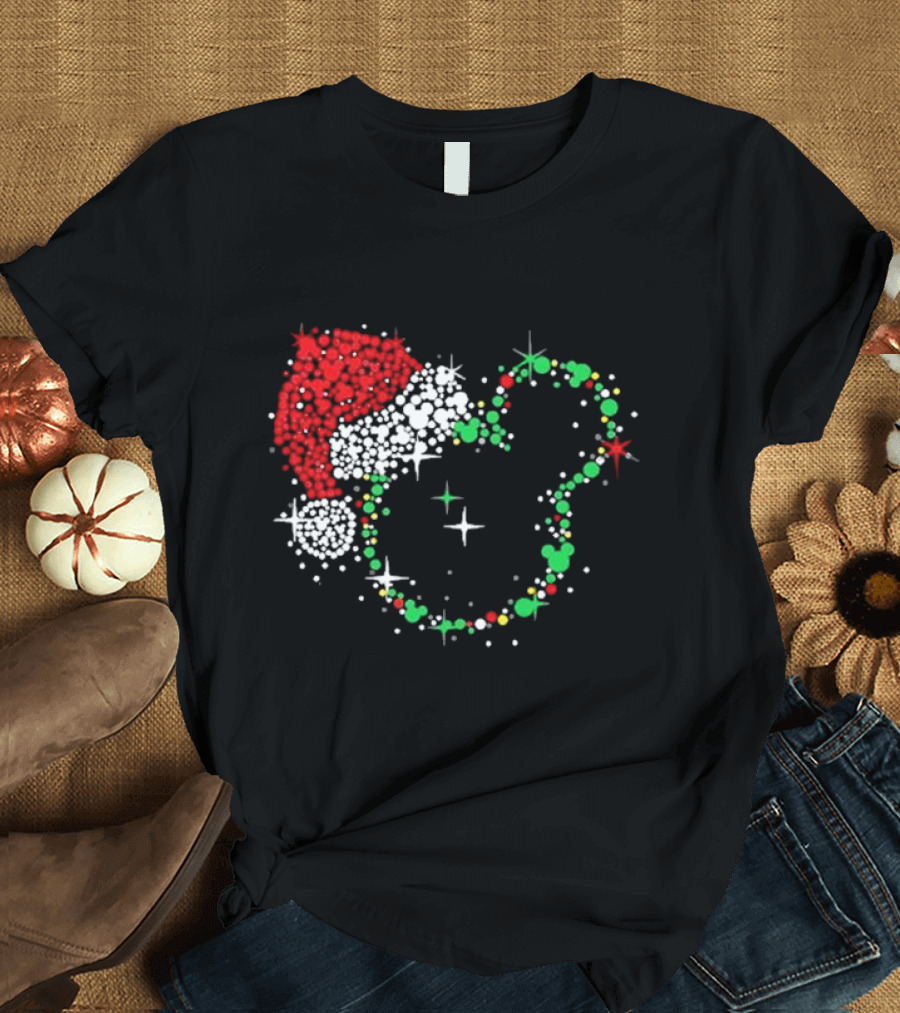 Mickey Mouse Santa Hat Christmas Lights Disney T-Shirt