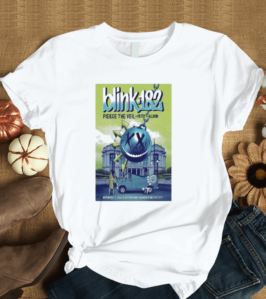 Blink 182 November 9 2024 Mexico City Estadio GNP Seguros Concert with Pierce the Veil Petey Allison T-Shirt
