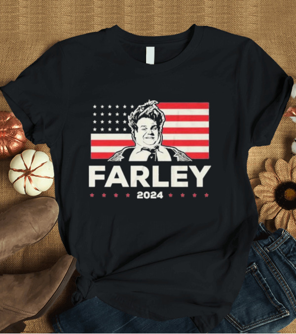 T-Shirt: Farley 2024 Stars and Stripes Campaign Poster with Flag Background T-Shirt Farley 2024 Stars and Stripes Campaign Poster with Flag Background T-Shirt