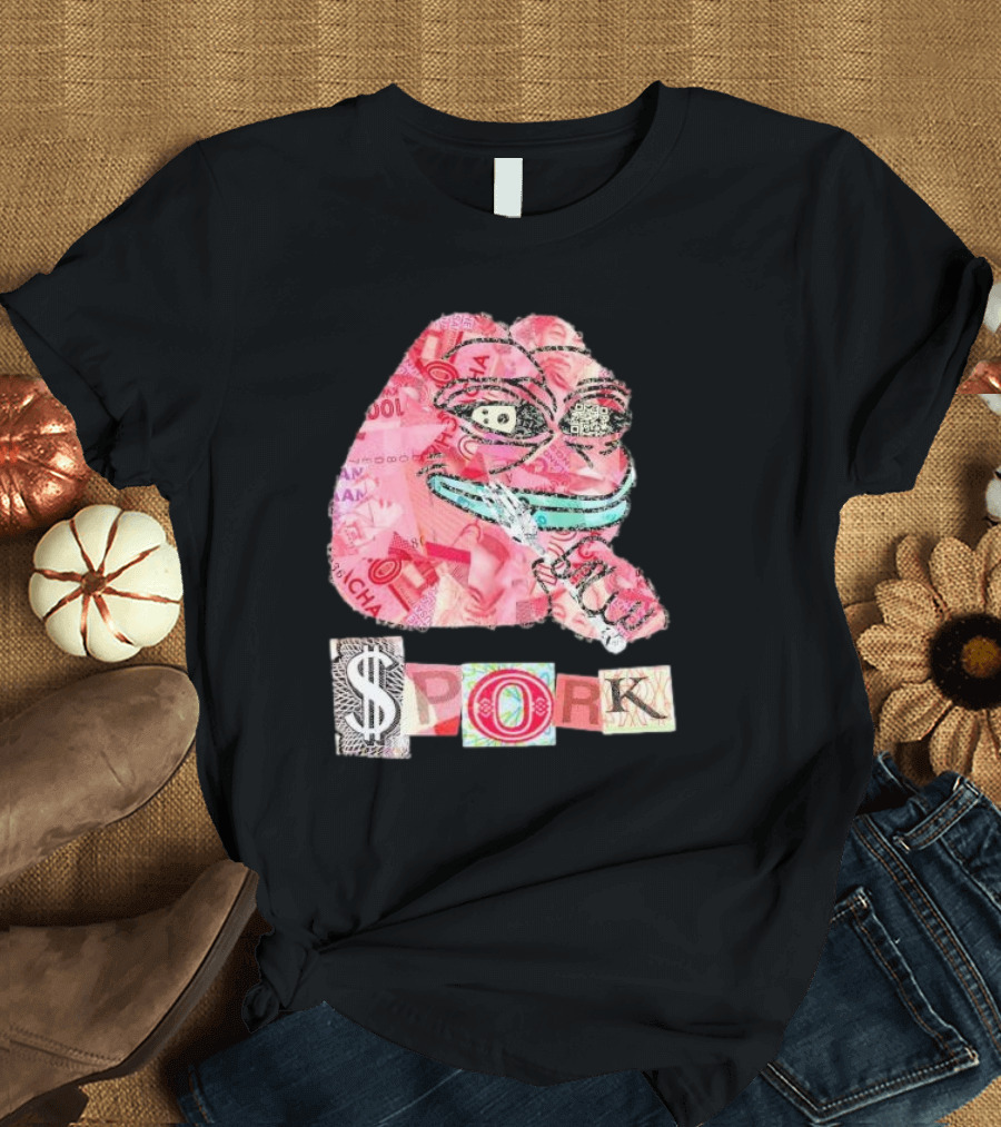 Pauly Spork Frog with Collage Pattern and Iconic Symbolism T-Shirt