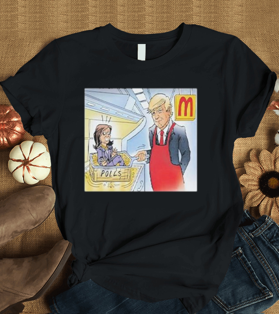 Trump Polls Cooking McDonald's Cartoon with Kamala T-Shirt