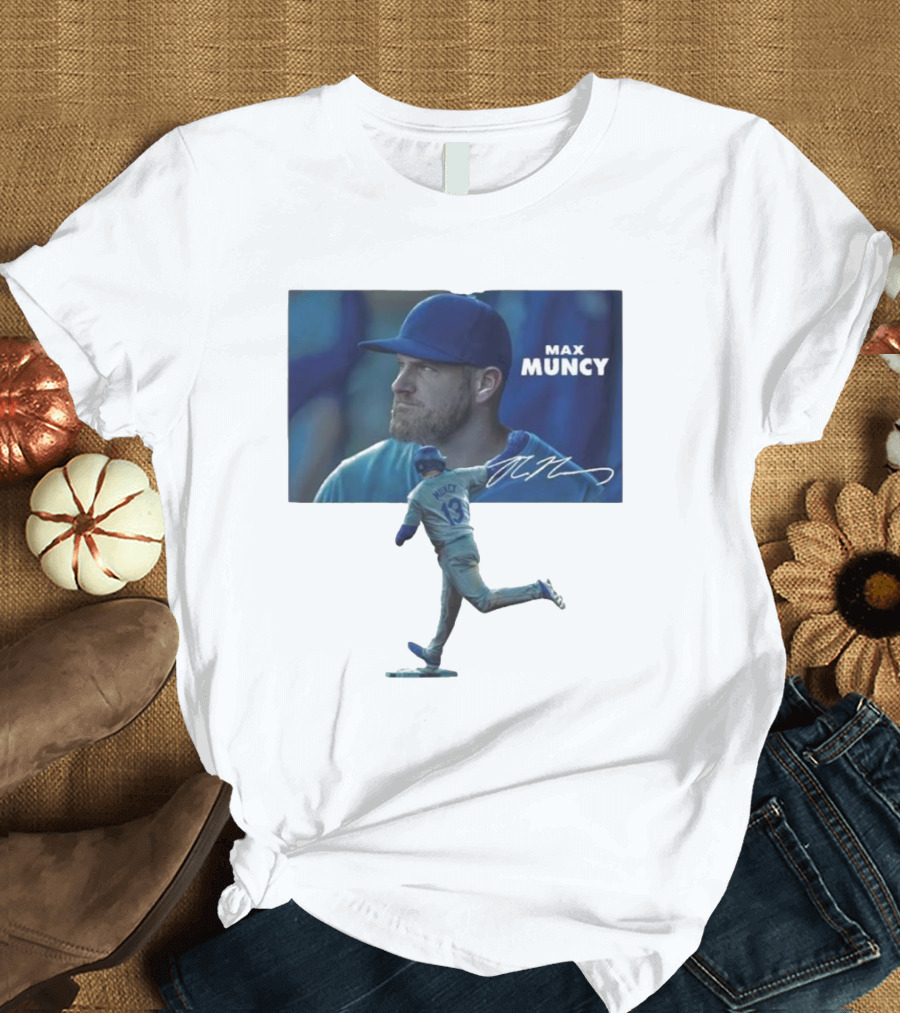 Max Muncy Baseball Figurine and Signature Photo T-Shirt