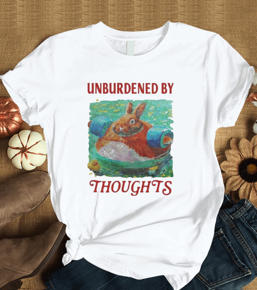 UNBURDENED BY THOUGHTS Rabbit Floating with Tube in Water Scene T-Shirt