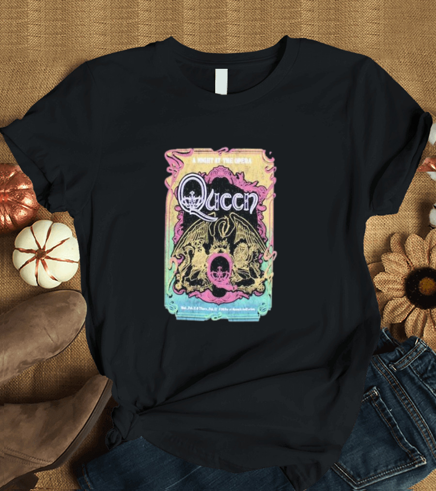 Queen A Night At The Opera Tour 76 Vintage Stone Wash Crest T-Shirt
