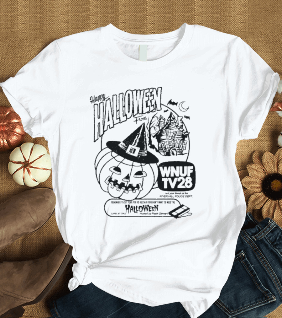 Happy Halloween from WNUF TV28 River Hill Police Dept Set Your VCR Halloween Hosted by Frank Stewart T-Shirt