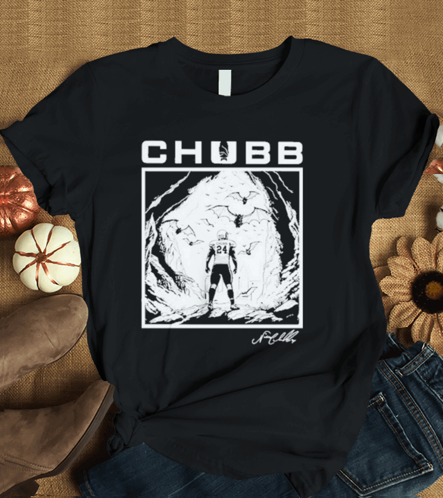 Chubb 24 Cleveland Football Bat Cave Fantasy Scene T-Shirt