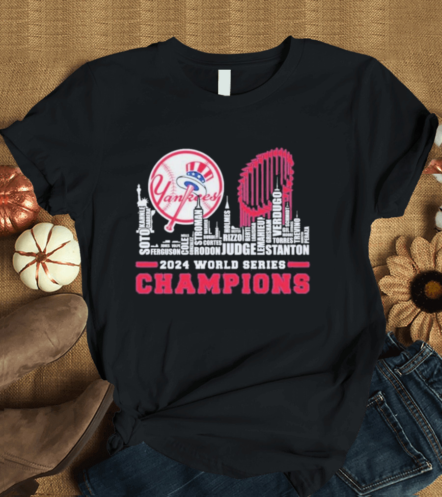 Yankees 2024 World Series Champions Soto Cole Judge Stanton Verdugo Skyline T-Shirt