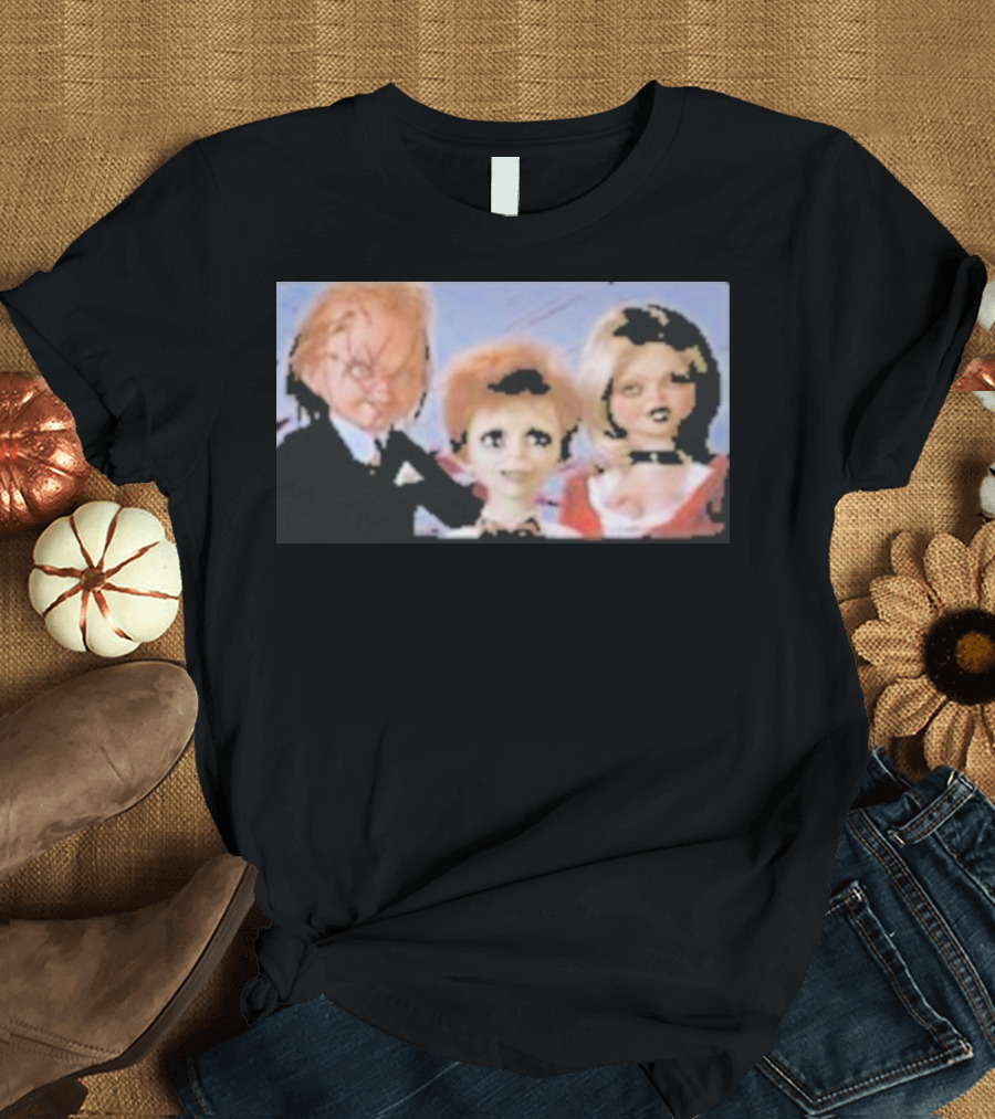 Chucky and Family Horror Characters in Distorted Family T-Shirt