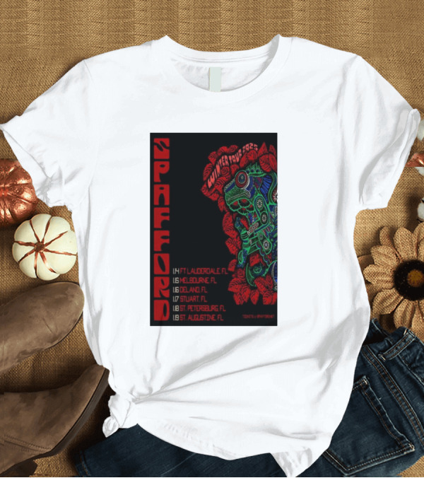 T-Shirt: Spafford Winter Tour 2025 Florida Dates Ft Lauderdale Melbourne Deland Stuart St Petersburg St Augustine T-Shirt Spafford Winter Tour 2025 Florida Dates Ft Lauderdale Melbourne Deland Stuart St Petersburg St Augustine T-Shirt