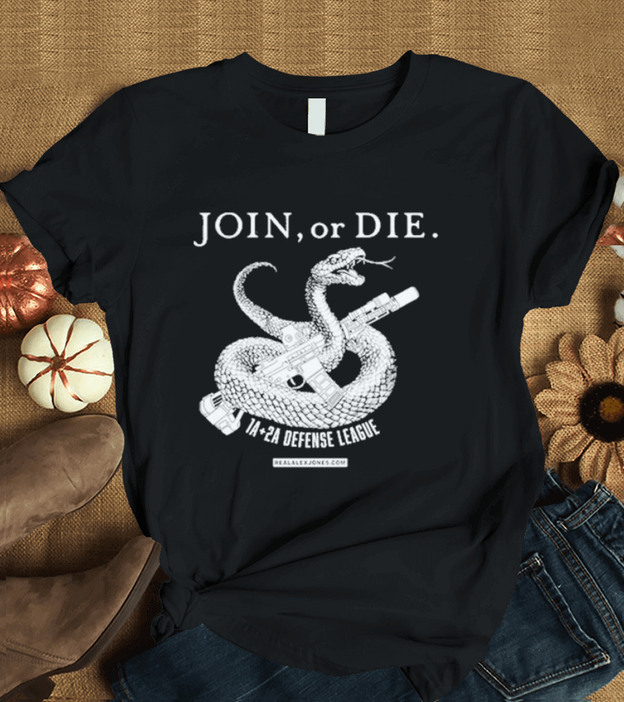 Join Or Die 1A + 2A Defense League Snake Rifle RealAlexJones T-Shirt