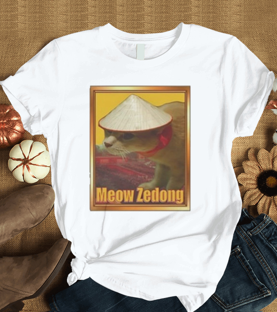 Funny Ahh Tees Meow Zedong Cat With Hat T-Shirt