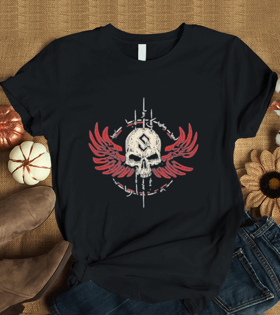 Sabaton Never-Ending Skull with Wings and Barbed Wire Circle T-Shirt
