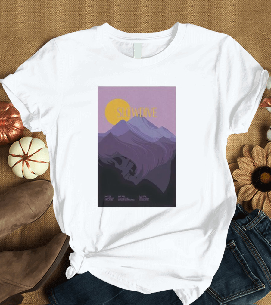 Slowdive Nov 02 2024 San Miguel Ajusco Mexico Tour Purple Mountain Skull T-Shirt