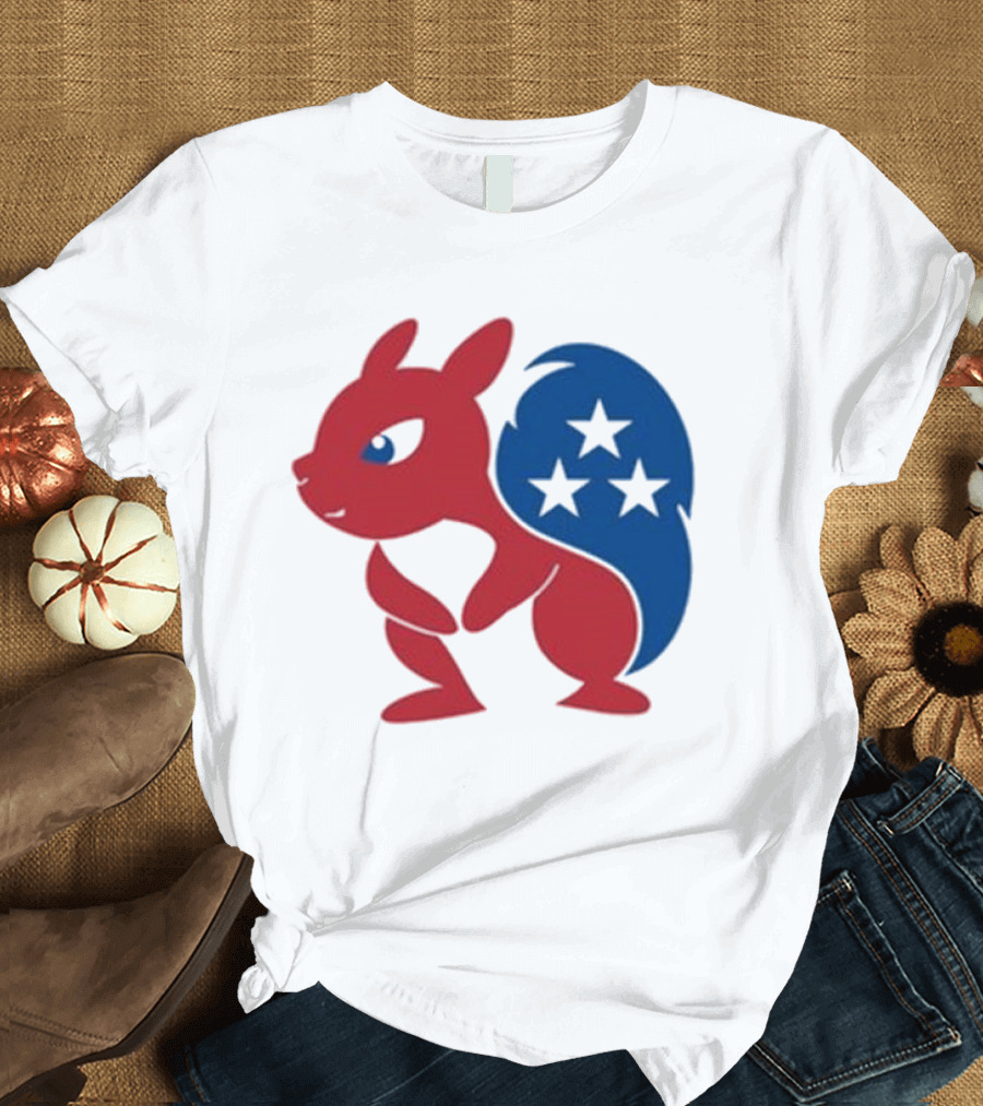 Squirrel Mascot with Stars and GOP Red White Blue T-Shirt