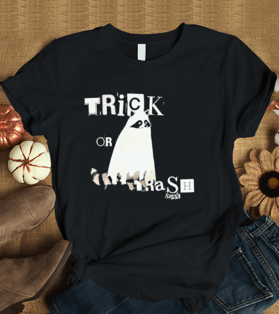 Sippy Trick Or Trash Halloween Raccoon Ghost T-Shirt