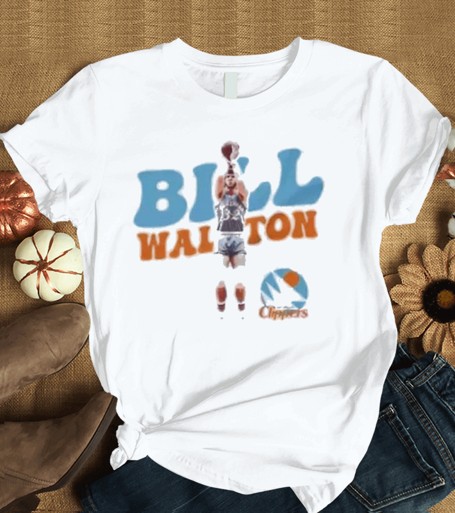 Bill Walton San Diego Clippers Basketball 70s Retro Style Logo and Player Action T-Shirt