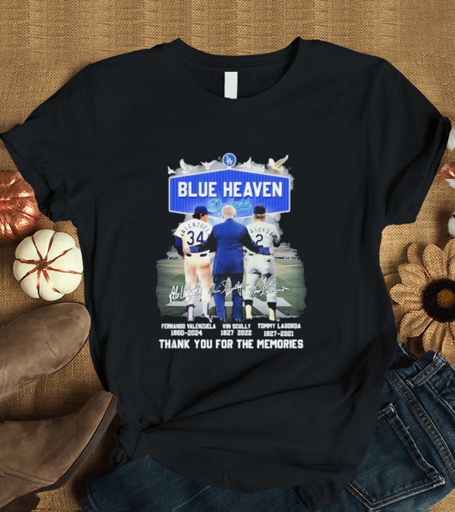 Blue Heaven Dodgers Thank You For The Memories Fernando Valenzuela Vin Scully Tommy Lasorda T-Shirt