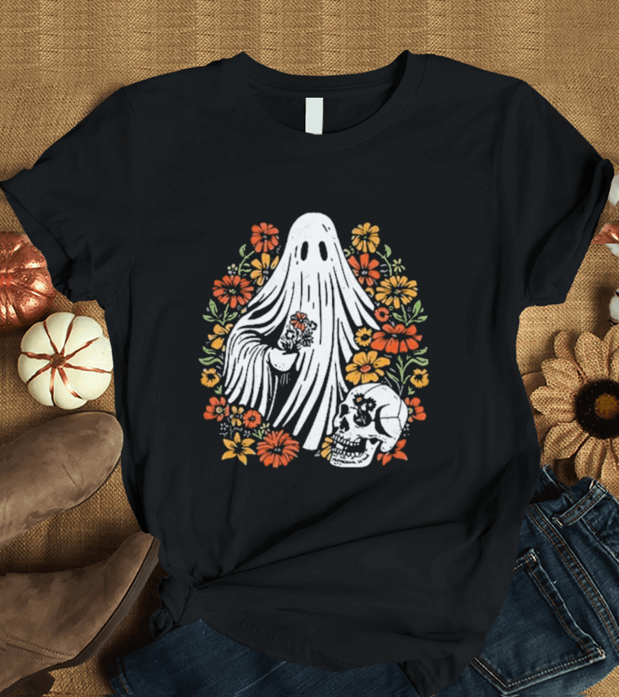 Detune Flower Child 2024 Ghost and Skull Among Vibrant Blooms T-Shirt