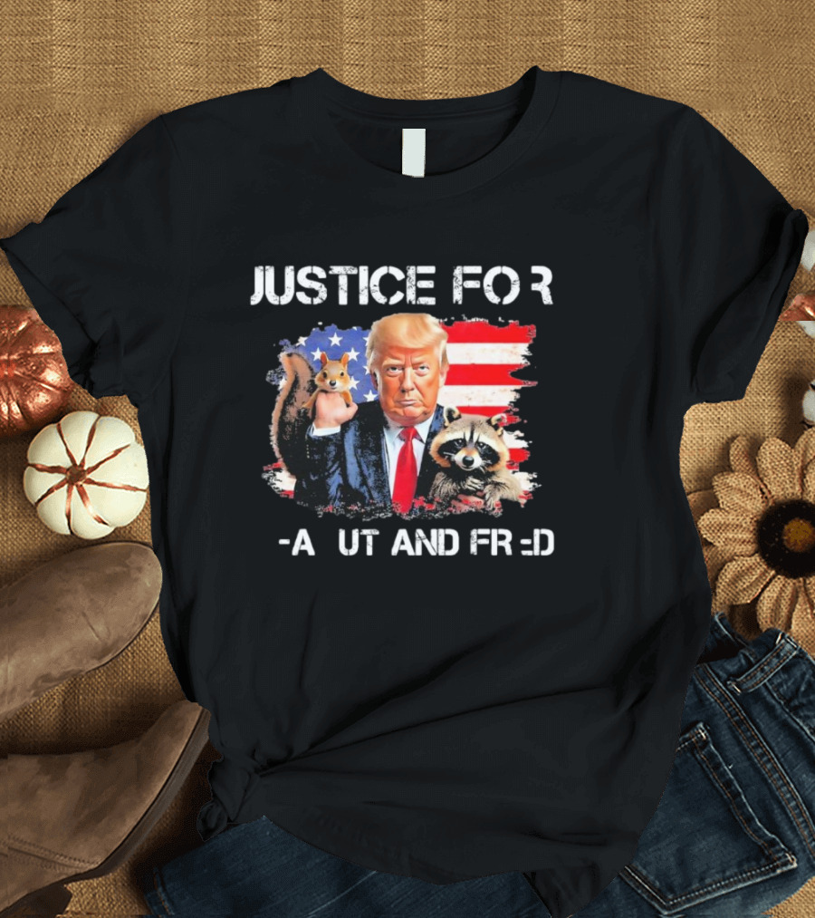 Justice For Peanut Squirrel Fred Raccoon Trump MAGA American Flag T-Shirt