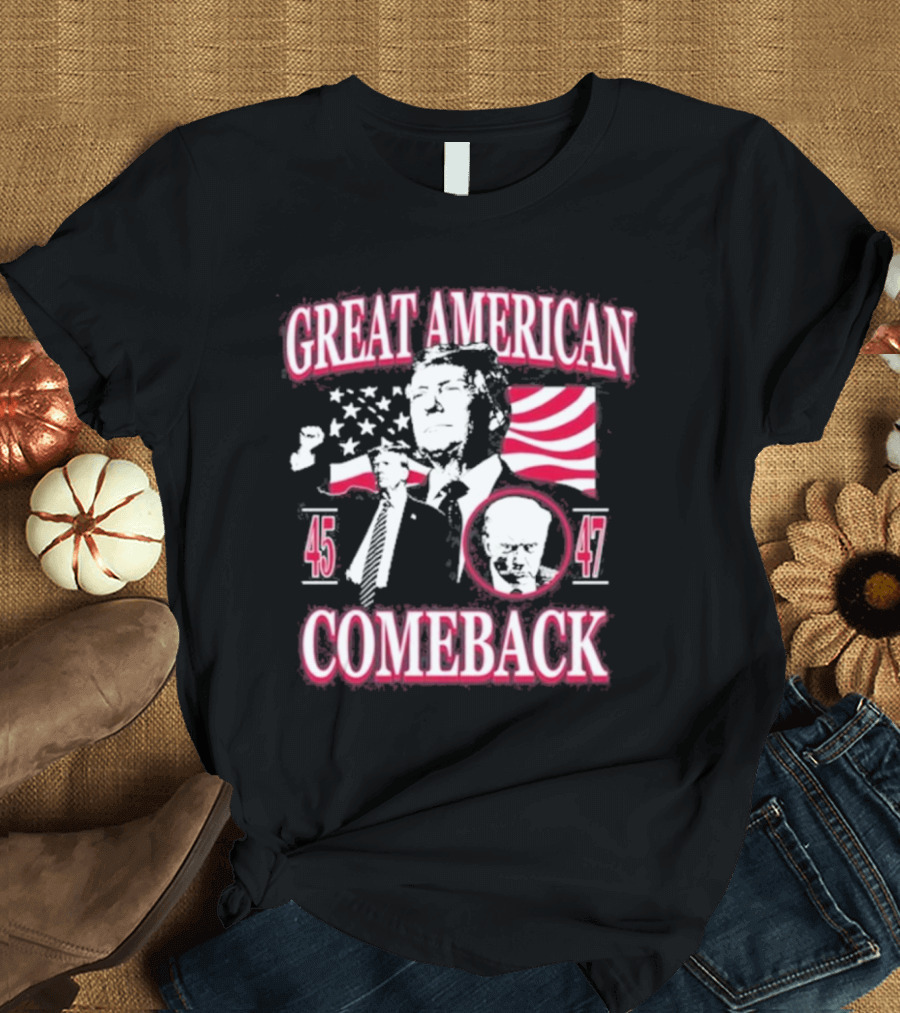 Great American Comeback 45 47 Old Row Trump Flag T-Shirt