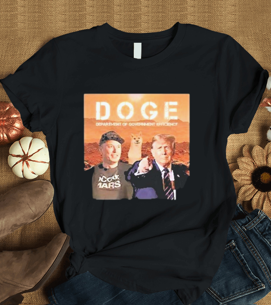 Elon Musk and Trump 2024 Doge Department of Government Efficiency Mars Background T-Shirt