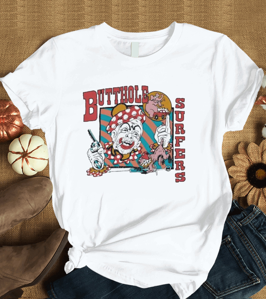 Butthole Surfers Clown with Gun and Pig on Wheels T-Shirt