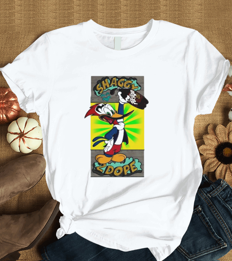 Shaggy 2 Dope Holding Bottle with Woodpecker Illustration from The Shaggy Show T-Shirt