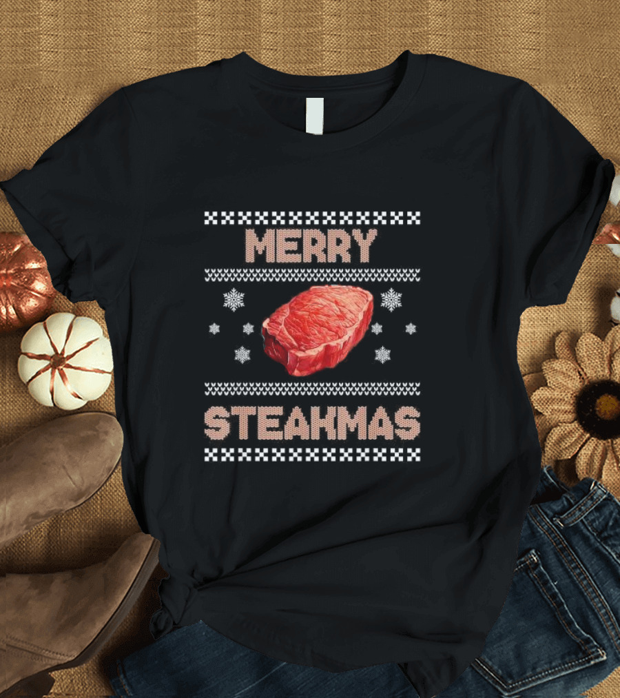 Merry Steakmas Ugly Christmas 2024 Meat Snowflakes T-Shirt