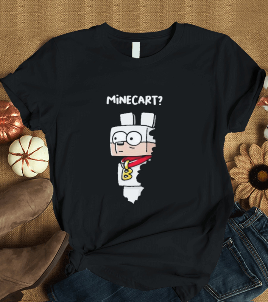 Cherry Island Bork Minecart 2024 Cartoon Figure with Red Scarf and Large 'B' on Chest T-Shirt