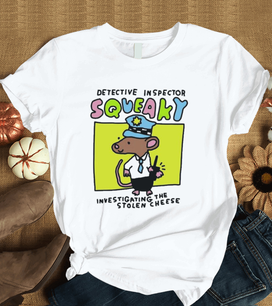 Detective Inspector Squeaky Investigating the Stolen Cheese Mouse Policeman Cartoon T-Shirt