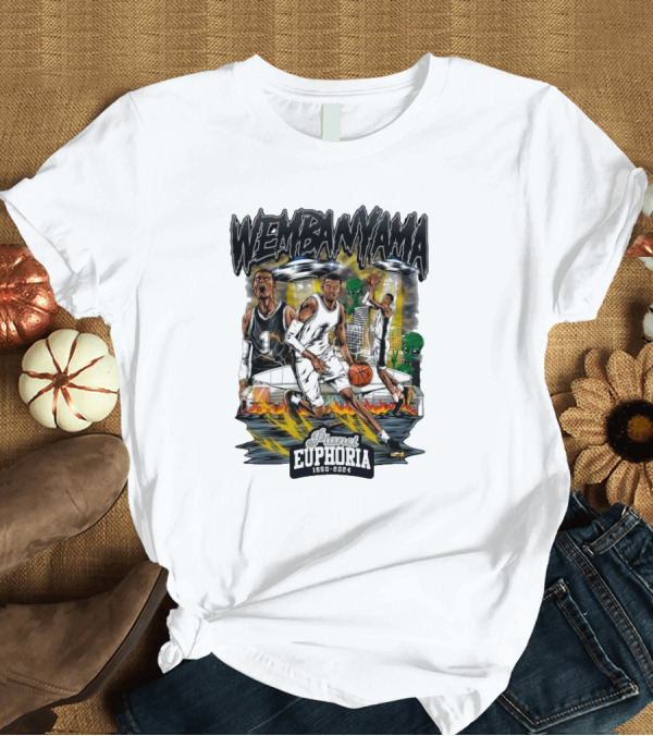 T-Shirt: Wembanyama Planet Euphoria 1950-2024 Basketball Cosmic Adventure T-Shirt Wembanyama Planet Euphoria 1950-2024 Basketball Cosmic Adventure T-Shirt
