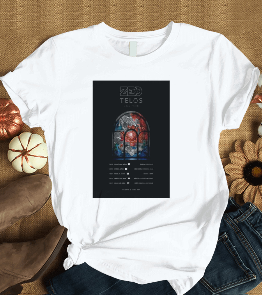 Zedd Telos Asia Tour 2025 Stained Glass Concert Dates and Locations T-Shirt
