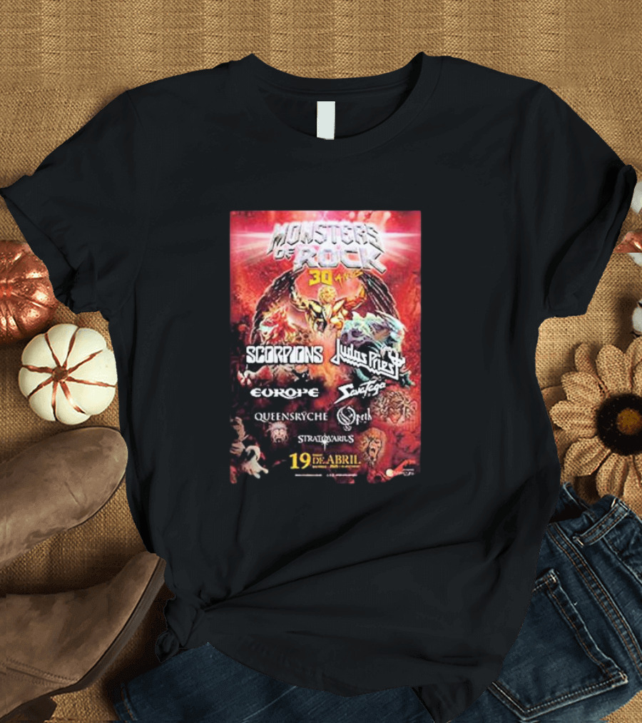 Scorpions Judas Priest Europe Savage Queensryche Opeth Stratovarius Monsters of Rock 30 April 19 T-Shirt