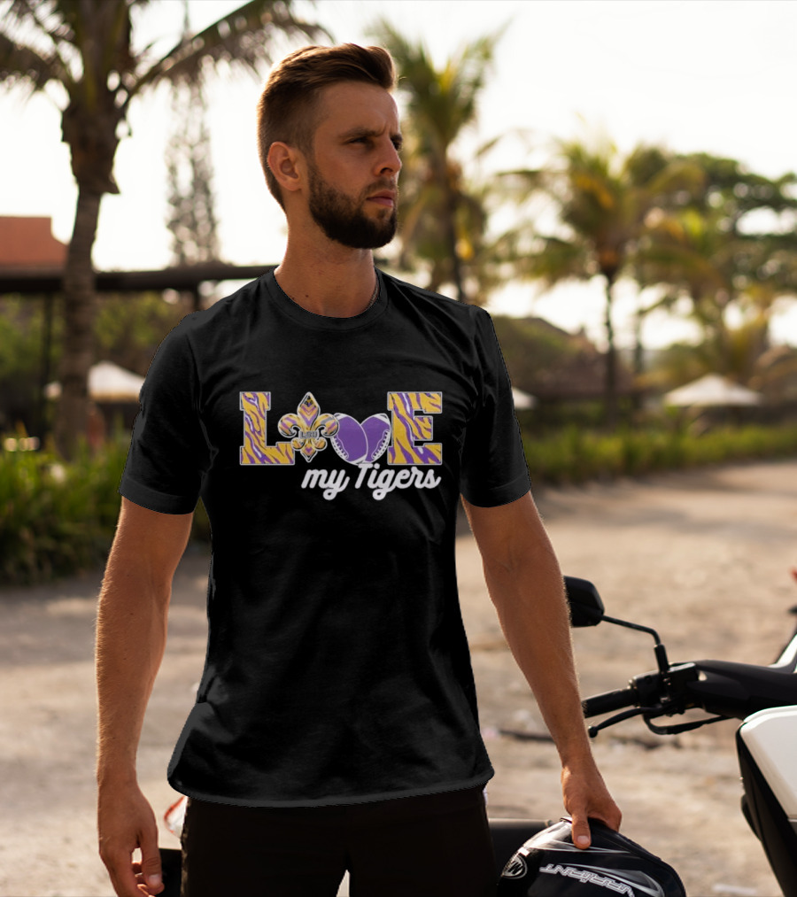 LSU Love My Tigers Fleur De Lis Football 2D T-Shirt